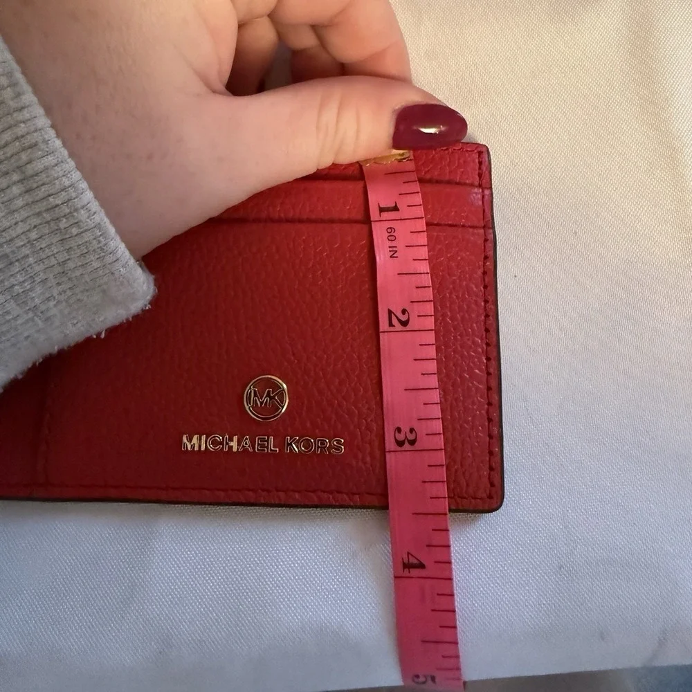 Michael Kors Crimson Red Jet Set Charm Small Leather ID Chain Card Holder $128
